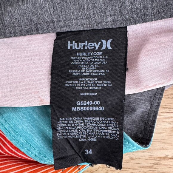 Hurley Boardshorts Mens Size 34 Striped Rainbow Coloful Swim Beach SS-1976 - Picture 11 of 12